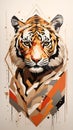 Abstract Tiger Geometric Animal Art Painting Earth Colors Illustration Postcard Digital Artwork Banner Website Flyer Ads Gift Card