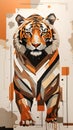 Abstract Tiger Geometric Animal Art Painting Earth Colors Illustration Postcard Digital Artwork Banner Website Flyer Ads Gift Card
