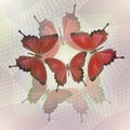 Abstract tile in romantic style with butterfly on misty background