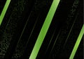 Abstract tilted stripes, halftone squares on a black background. Green gradient, small particles. Universal template for cover Royalty Free Stock Photo