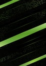 Abstract tilted stripes, halftone squares on a black background. Green gradient, small particles. Universal template for cover Royalty Free Stock Photo