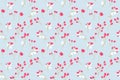 Abstract tiny branches with shapes berries and leaves scattered randomly in seamless pattern. Creative stems with forms dots,