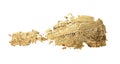 Abstract torn piece of metal leaf potal paper on white background. Gold glitter and bronze color