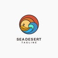 Abstract tourism sea and desert landscape logo icon vector template