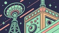 Abstract Tower with Cosmic Elements, Futuristic Architecture, vector design Generative AI Royalty Free Stock Photo
