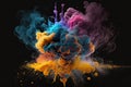 abstract toxic gas polluting environment with colorful fume explosion on black background