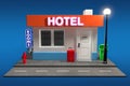 Abstract Toy Cartoon Hotel Building. 3d Rendering