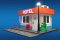 Abstract Toy Cartoon Hotel Building. 3d Rendering