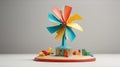 Abstract toy windmill isolated on white background. 3d render. Royalty Free Stock Photo