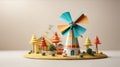 Abstract toy windmill isolated on white background. 3d render. Royalty Free Stock Photo