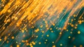 Abstract trails of golden light streak diagonally across a deep teal gradient background creating an elegant effect Royalty Free Stock Photo