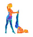 Abstract trainer helps a young woman to do yoga or Pilates, does exercises