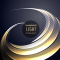 Abstract transparent light effect swirl with neon gold curves