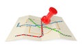 Abstract Transportation Metro or Subway Map with Red Push Pin. 3 Royalty Free Stock Photo