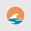 Abstract travel logo with ocean and shark fin. Shark fin icon.