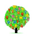 Abstract tree with colorful letters on White background. Royalty Free Stock Photo