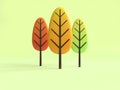 Abstract colorful tree fall/autumn cartoon style 3d rendering green background