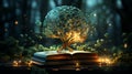Abstract tree growing from a book. Mental training and education