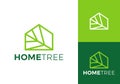abstract tree with home line art logo design vector Royalty Free Stock Photo