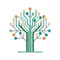 Abstract tree illustration made with circuit board lines and circular nodes on a white background. Royalty Free Stock Photo