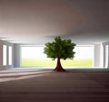 Abstract tree in a large room