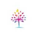 Abstract Tree religious cross symbol icon vector