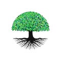 Abstract tree with roots and green leaves. tree with round shape vector illustration. Royalty Free Stock Photo