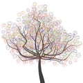 Abstract tree with round colored fruits and leaves