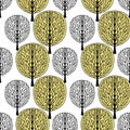 Abstract tree seamless pattern, vector illustration, stylized forest, vintage drawing. Ornate black tree trunks with branches and Royalty Free Stock Photo