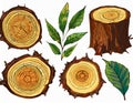 Abstract tree Stumps, wooden logs, leaves. Hand drawn illustration collection sets on digital art concept, Generative AI