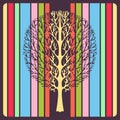 Abstract tree, vector illustration, vintage stylized drawing. Ornate tree with branches against the background of multicolor color
