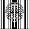 Abstract tree, vector illustration, vintage stylized monochrome drawing. Ornate tree with branches against the background of black