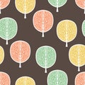 Abstract trees seamless pattern, vector illustration, stylized autumn forest, vintage drawing. Ornate tree trunks with branches an