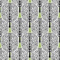 Abstract trees seamless pattern, vector illustration, stylized forest, vintage drawing. Ornate black tree trunks with branches and Royalty Free Stock Photo