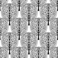 Abstract trees seamless pattern, vector illustration, stylized forest, vintage monochrome drawing. Ornate black tree trunks with b Royalty Free Stock Photo