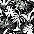 Abstract trend seamless pattern with bright tropical leaves and plants. Vector design. Jungle print. Floral background. Printing a