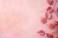 Abstract Trendy Colored Nature: Shadow of Rose Leaves on Pink Concrete Wall Texture AI Generated