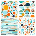 Abstract trendy collection of four seamless patterns with geometric shapes