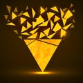 Abstract triangle with explosion on small splinters, geometric shape Royalty Free Stock Photo
