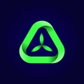 Abstract triangle green leaf logo. Green triangular eco recycle icon. Ecology, technology, bio style templates design