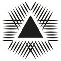 Abstract triangle shape. Geometric artistic symbol. Vector intricate pattern. Dynamic radiating effect.