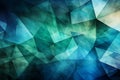 Abstract triangles in harmonious hues deep blue, green, white, and vivid cyan