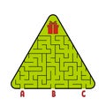 Abstract triangular labyrinth. Christmas tree with a gift. Find the right path. Game for kids. Puzzle for children. Labyrinth Royalty Free Stock Photo