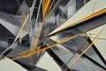 Abstract triangular shapes in gray and black, with sharp edges and contrasting gold lines creating a