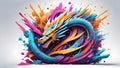 Abstract tribal dragon colorful graffiti background. Generative AI.
