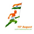 Abstract tricolor banner man running with Indian flag for 15th August Happy Independence Day of India