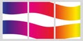 Abstract triptych design with curved rainbow gradient waves. Modern geometric background for print and web