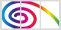 Abstract triptych design with rainbow spiral gradient pattern. Modern geometric artwork for print and web