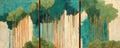 Abstract triptych painting with green tones and minimalist vertical elements Royalty Free Stock Photo