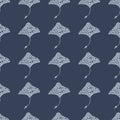 Abstract tropic sea fauna seamless pattern with spotted stingray silhouettes. Navy blue dark background Royalty Free Stock Photo